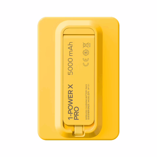 Momax รุ่น 1-Power X Pro with Stand (5000mAh) - พาวเวอร์แบงค์ไร้สาย+Built-in USB-C - สี Yellow
