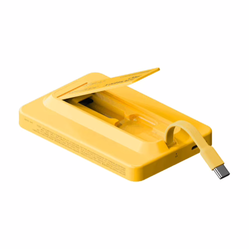 Momax รุ่น 1-Power X Pro with Stand (5000mAh) - พาวเวอร์แบงค์ไร้สาย+Built-in USB-C - สี Yellow