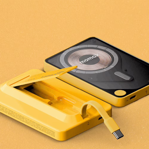 Momax รุ่น 1-Power X Pro with Stand (5000mAh) - พาวเวอร์แบงค์ไร้สาย+Built-in USB-C - สี Yellow