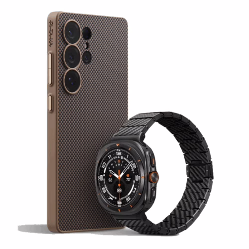 Pitaka รุ่น PIN Button - เคส Galaxy S25 Ultra - สี Black/Gold