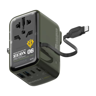 Momax หัวชาร์จ+หัวแปลงปลั๊กไฟ รุ่น 1-World+ Flow 4-Port 35W พร้อมสาย USB-C ในตัว - ลาย MS-06F-Green