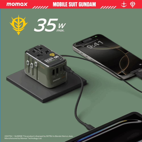 Momax หัวชาร์จ+หัวแปลงปลั๊กไฟ รุ่น 1-World+ Flow 4-Port 35W พร้อมสาย USB-C ในตัว - ลาย MS-06F-Green