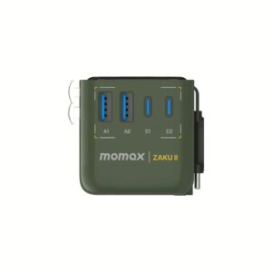 Momax หัวชาร์จ+หัวแปลงปลั๊กไฟ รุ่น 1-World+ Flow 4-Port 35W พร้อมสาย USB-C ในตัว - ลาย MS-06F-Green