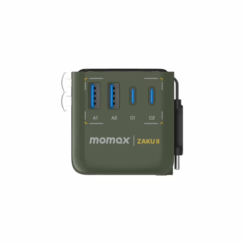 Momax หัวชาร์จ+หัวแปลงปลั๊กไฟ รุ่น 1-World+ Flow 4-Port 35W พร้อมสาย USB-C ในตัว - ลาย MS-06F-Green