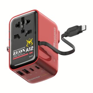 Momax หัวชาร์จ+หัวแปลงปลั๊กไฟ รุ่น 1-World+ Flow 4-Port 35W พร้อมสาย USB-C ในตัว - ลาย MS-06S-Red