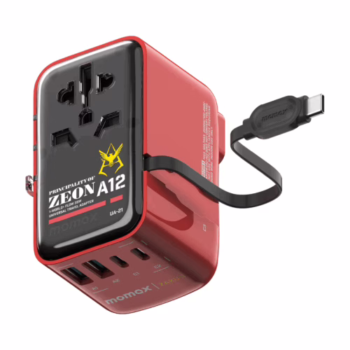 Momax หัวชาร์จ+หัวแปลงปลั๊กไฟ รุ่น 1-World+ Flow 4-Port 35W พร้อมสาย USB-C ในตัว - ลาย MS-06S-Red