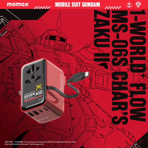Momax หัวชาร์จ+หัวแปลงปลั๊กไฟ รุ่น 1-World+ Flow 4-Port 35W พร้อมสาย USB-C ในตัว - ลาย MS-06S-Red
