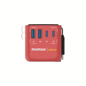 Momax หัวชาร์จ+หัวแปลงปลั๊กไฟ รุ่น 1-World+ Flow 4-Port 35W พร้อมสาย USB-C ในตัว - ลาย MS-06S-Red