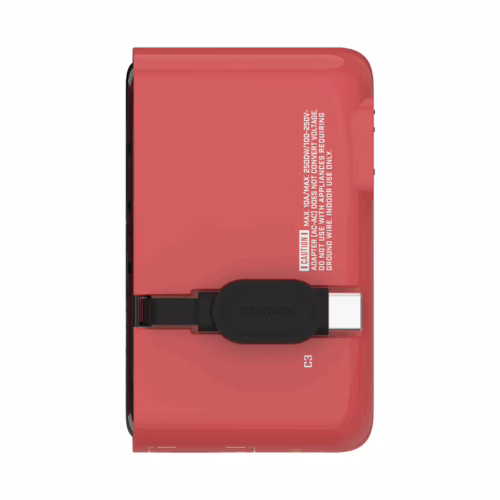 Momax หัวชาร์จ+หัวแปลงปลั๊กไฟ รุ่น 1-World+ Flow 4-Port 35W พร้อมสาย USB-C ในตัว - ลาย MS-06S-Red