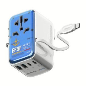 Momax หัวชาร์จ+หัวแปลงปลั๊กไฟ รุ่น 1-World+ Flow 4-Port 35W พร้อมสาย USB-C ในตัว - ลาย RX-78-2-White