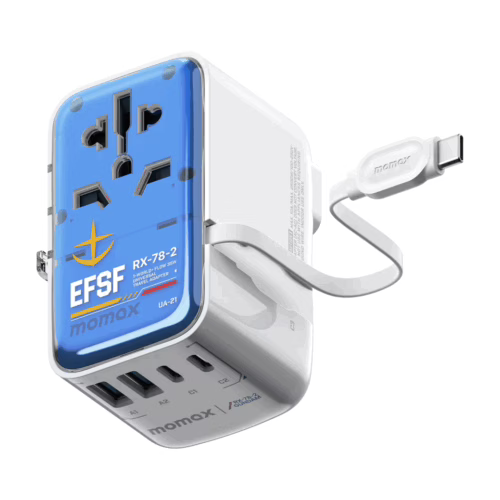 Momax หัวชาร์จ+หัวแปลงปลั๊กไฟ รุ่น 1-World+ Flow 4-Port 35W พร้อมสาย USB-C ในตัว - ลาย RX-78-2-White
