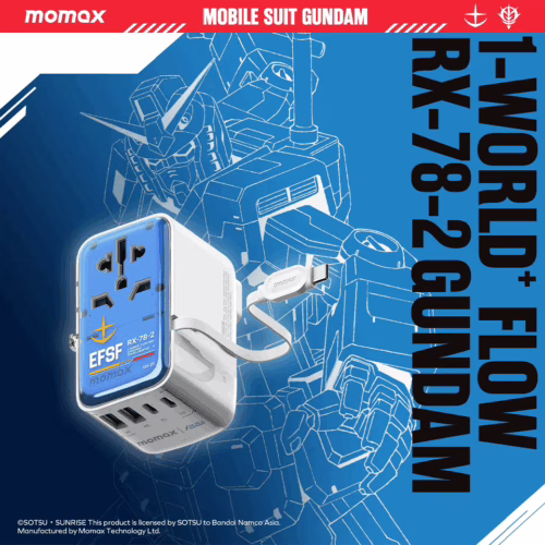 Momax หัวชาร์จ+หัวแปลงปลั๊กไฟ รุ่น 1-World+ Flow 4-Port 35W พร้อมสาย USB-C ในตัว - ลาย RX-78-2-White