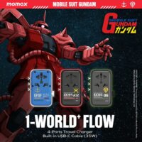 Momax หัวชาร์จ+หัวแปลงปลั๊กไฟ รุ่น 1-World+ Flow 4-Port 35W พร้อมสาย USB-C ในตัว - ลาย MS-06S-Red