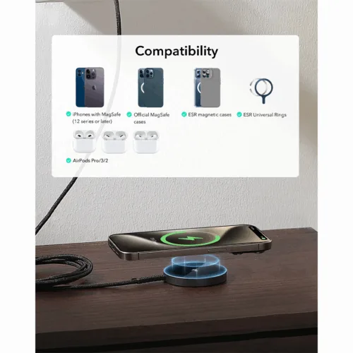 ESR รุ่น Qi2 Mini Wireless Charger (Halolock) - แท่นชาร์จไร้สาย - สี Black