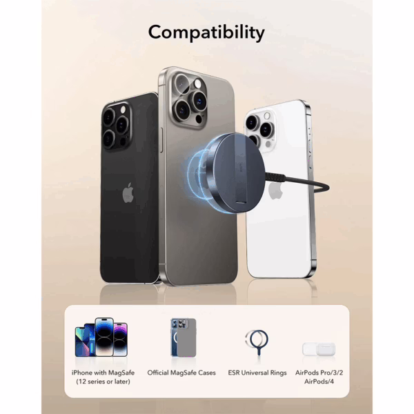 ESR รุ่น Qi2 Mini Wireless Charger (Halolock) - แท่นชาร์จไร้สาย - สี Black