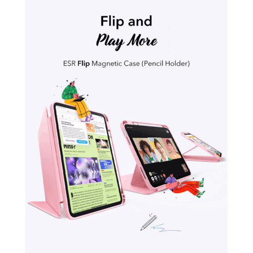 ESR รุ่น Flip Magnetic Case (Pencil Holder) - เคส iPad 11" (A16/2025), iPad 10.9" (10th/2022) - สี Pink