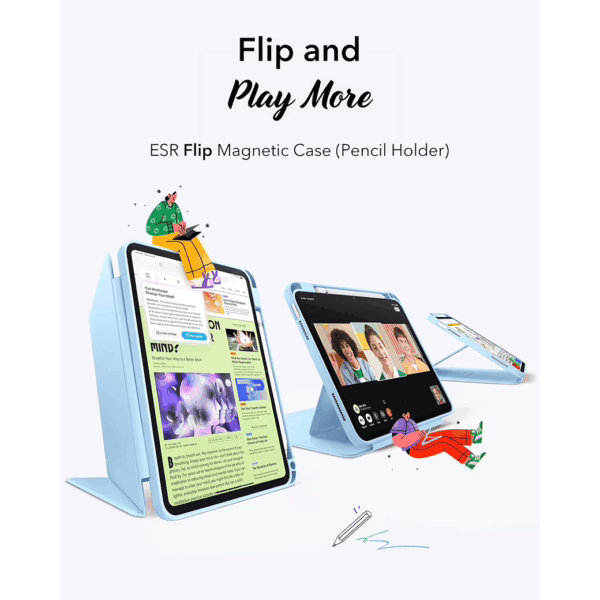 ESR รุ่น Flip Magnetic Case (Pencil Holder) - เคส iPad 11" (A16/2025), iPad 10.9" (10th/2022) - สี Sky Blue