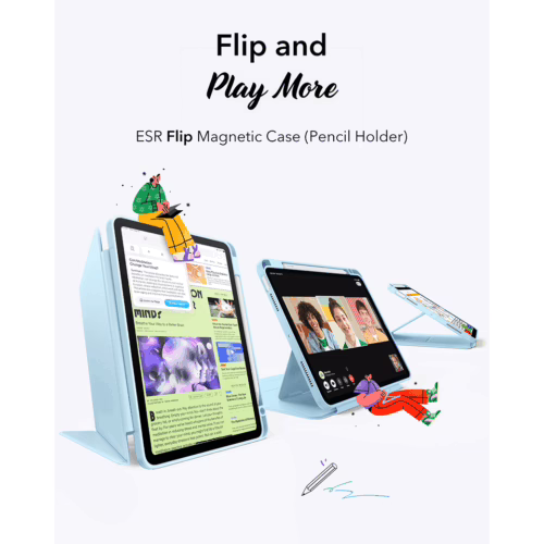 ESR รุ่น Flip Magnetic Case (Pencil Holder) - เคส iPad Air 11" (2025/2024), iPad Air 10.9" (5th/4th Gen) - สี Sky Blue