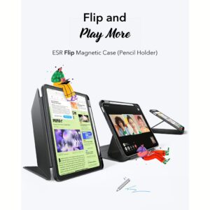 ESR รุ่น Flip Magnetic Case (Pencil Holder) - เคส iPad Air 11" (2025/2024), iPad Air 10.9" (5th/4th Gen) - สี Black