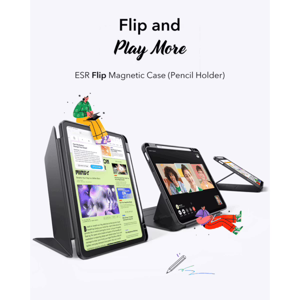 ESR รุ่น Flip Magnetic Case (Pencil Holder) - เคส iPad Air 11" (2025/2024), iPad Air 10.9" (5th/4th Gen) - สี Black