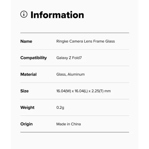 Ringke รุ่น Camera Lens Frame Glass - กระจกเลนส์กล้อง Galaxy Z Fold 7 (ฟิล์ม2ชิ้น)