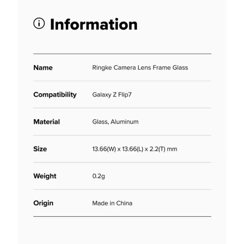 Ringke รุ่น Camera Lens Frame Glass - กระจกเลนส์กล้อง Galaxy Z Flip 7 (ฟิล์ม2ชิ้น)