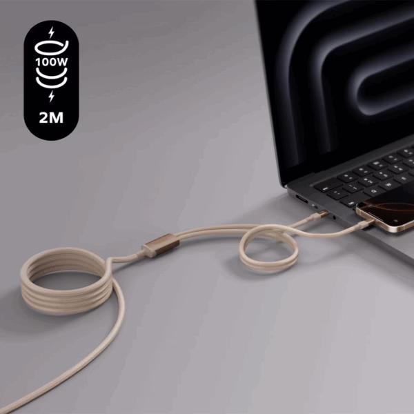 Momax สายชาร์จ 2 in 1 รุ่น Mag.Link ชาร์จไว PD QC 3.0 100W USB-C to C (ยาว 2m) - สี Black