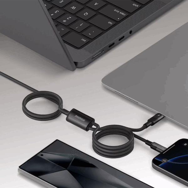 Momax สายชาร์จ 2 in 1 รุ่น Mag.Link ชาร์จไว PD QC 3.0 100W USB-C to C (ยาว 2m) - สี Black