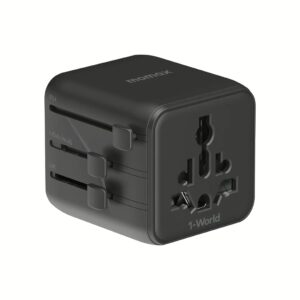 Momax หัวแปลงปลั๊กไฟ รุ่น 1‑World AC 2 ช่อง พร้อมระบบกันไฟ รองรับสูงสุด 2500W - สี Black