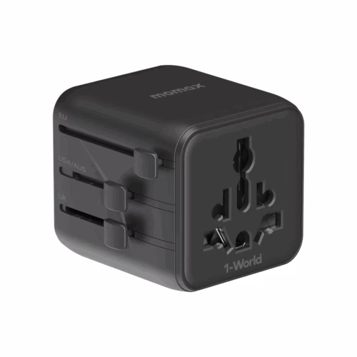 Momax หัวแปลงปลั๊กไฟ รุ่น 1‑World AC 2 ช่อง พร้อมระบบกันไฟ รองรับสูงสุด 2500W - สี Black
