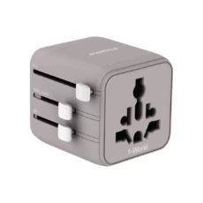 Momax หัวแปลงปลั๊กไฟ รุ่น 1‑World AC 2 ช่อง พร้อมระบบกันไฟ รองรับสูงสุด 2500W - สี Grey
