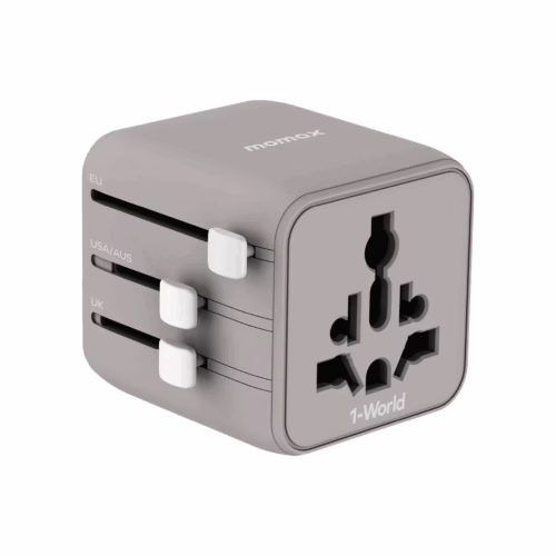 Momax หัวแปลงปลั๊กไฟ รุ่น 1‑World AC 2 ช่อง พร้อมระบบกันไฟ รองรับสูงสุด 2500W - สี Grey