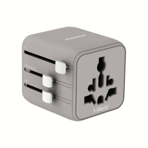 Momax หัวแปลงปลั๊กไฟ รุ่น 1‑World AC 2 ช่อง พร้อมระบบกันไฟ รองรับสูงสุด 2500W - สี Grey