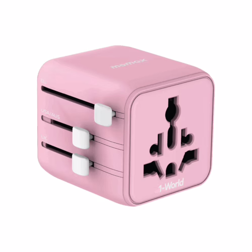 Momax หัวแปลงปลั๊กไฟ รุ่น 1‑World AC 2 ช่อง พร้อมระบบกันไฟ รองรับสูงสุด 2500W - สี Pink