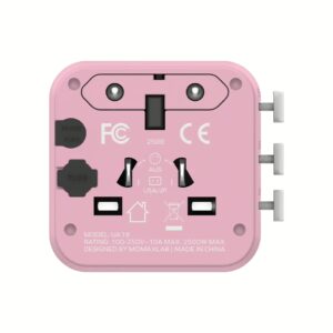 Momax หัวแปลงปลั๊กไฟ รุ่น 1‑World AC 2 ช่อง พร้อมระบบกันไฟ รองรับสูงสุด 2500W - สี Pink