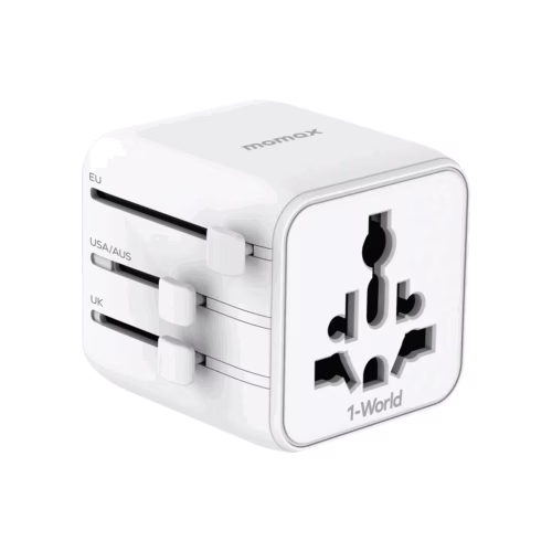 Momax หัวแปลงปลั๊กไฟ รุ่น 1‑World AC 2 ช่อง พร้อมระบบกันไฟ รองรับสูงสุด 2500W - สี White