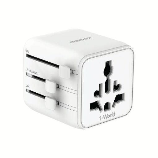Momax หัวแปลงปลั๊กไฟ รุ่น 1‑World AC 2 ช่อง พร้อมระบบกันไฟ รองรับสูงสุด 2500W - สี White