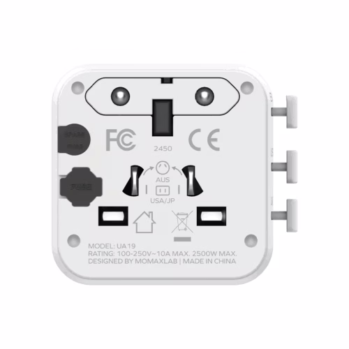 Momax หัวแปลงปลั๊กไฟ รุ่น 1‑World AC 2 ช่อง พร้อมระบบกันไฟ รองรับสูงสุด 2500W - สี White