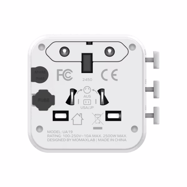 Momax หัวแปลงปลั๊กไฟ รุ่น 1‑World AC 2 ช่อง พร้อมระบบกันไฟ รองรับสูงสุด 2500W - สี White