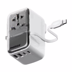 Momax หัวชาร์จ+หัวแปลงปลั๊กไฟ รุ่น 1-World+ Flow 4-Port 35W พร้อมสาย USB-C ในตัว - สี White