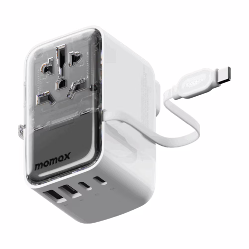 Momax หัวชาร์จ+หัวแปลงปลั๊กไฟ รุ่น 1-World+ Flow 4-Port 35W พร้อมสาย USB-C ในตัว - สี White