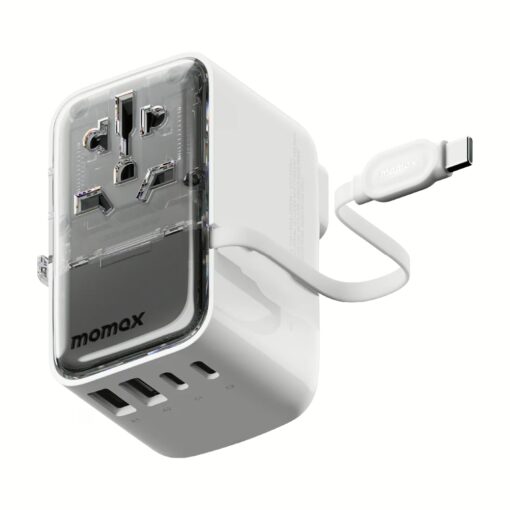 Momax หัวชาร์จ+หัวแปลงปลั๊กไฟ รุ่น 1-World+ Flow 4-Port 35W พร้อมสาย USB-C ในตัว - สี White