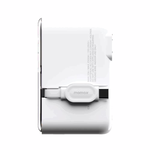 Momax หัวชาร์จ+หัวแปลงปลั๊กไฟ รุ่น 1-World+ Flow 4-Port 35W พร้อมสาย USB-C ในตัว - สี White