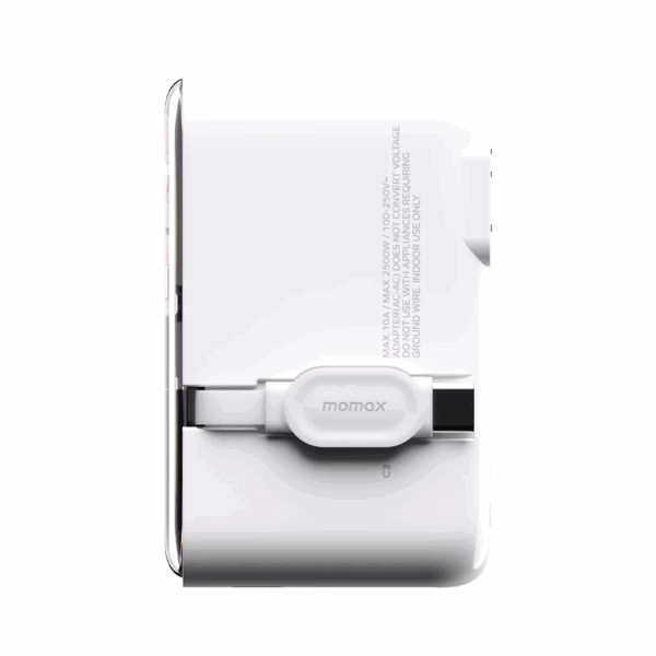 Momax หัวชาร์จ+หัวแปลงปลั๊กไฟ รุ่น 1-World+ Flow 4-Port 35W พร้อมสาย USB-C ในตัว - สี White