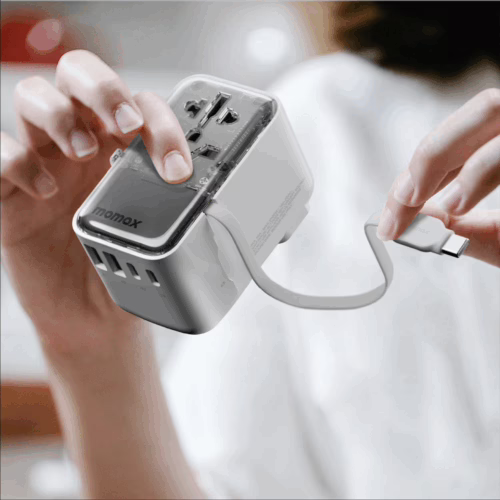 Momax หัวชาร์จ+หัวแปลงปลั๊กไฟ รุ่น 1-World+ Flow 4-Port 35W พร้อมสาย USB-C ในตัว - สี White