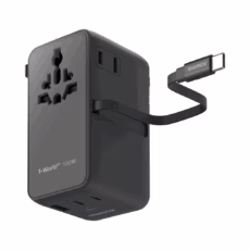 Momax หัวชาร์จ+หัวแปลงปลั๊กไฟ รุ่น 1-World2+ AC 2 ช่อง 4-Port GaN 100W รองรับ Plug Type-A พร้อมสายในตัว - สี Black