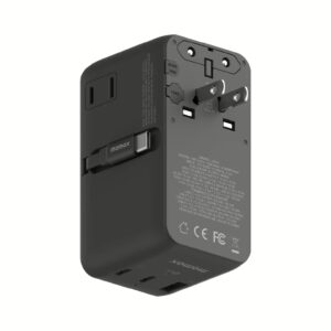 Momax หัวชาร์จ+หัวแปลงปลั๊กไฟ รุ่น 1-World2+ AC 2 ช่อง 4-Port GaN 100W รองรับ Plug Type-A พร้อมสายในตัว - สี Black