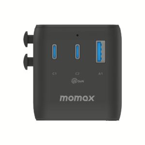 Momax หัวชาร์จ+หัวแปลงปลั๊กไฟ รุ่น 1-World2 AC 2 ช่อง 3-Port PD65W+ GAN 20W+USB-A18W รองรับ Plug Type-A - สี Black