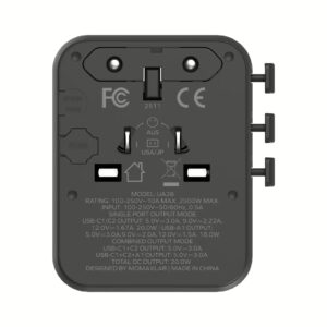 Momax หัวชาร์จ+หัวแปลงปลั๊กไฟ รุ่น 1-World2 AC 2 ช่อง 3-Port PD65W+ GAN 20W+USB-A18W รองรับ Plug Type-A - สี Black