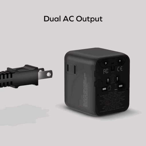 Momax หัวชาร์จ+หัวแปลงปลั๊กไฟ รุ่น 1-World2 AC 2 ช่อง 3-Port PD65W+ GAN 20W+USB-A18W รองรับ Plug Type-A - สี Black